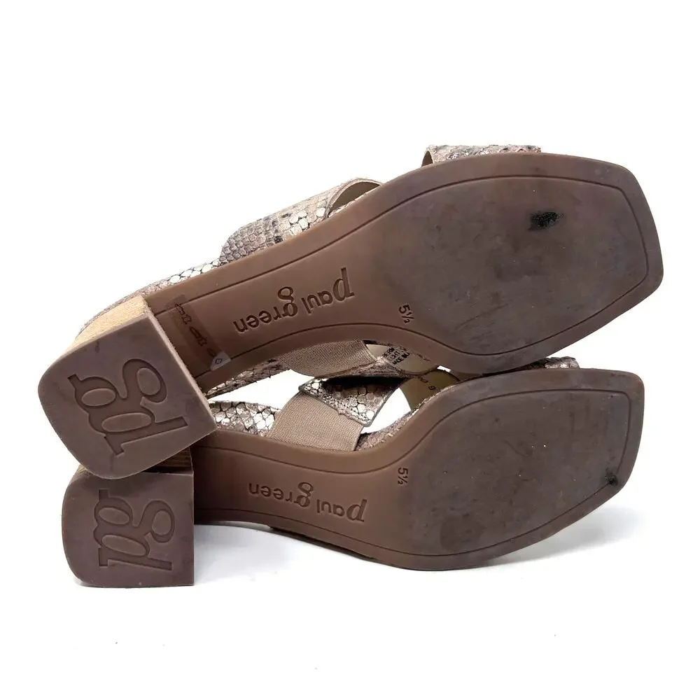 Paul Green Sandals Women's 8 Cici Gold Leather Python Snake Block Heel Slide‎
